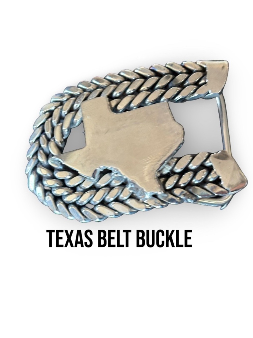 🤠 Handcrafted Artisan Texas State Chain Link Belt Buckle • Silver Tone